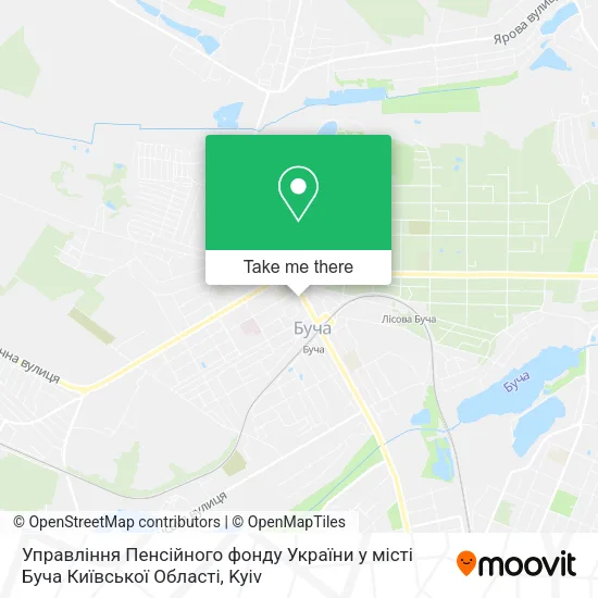 Карта Управління Пенсійного фонду України у місті Буча Київської Області