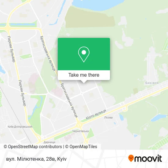 Карта вул. Мілютенка, 28в