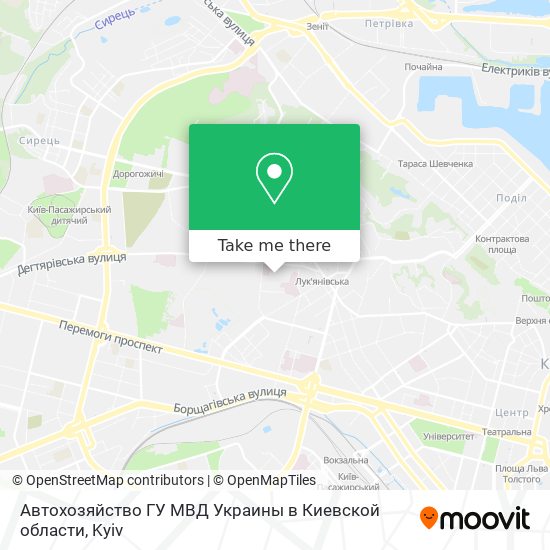 Автохозяйство ГУ МВД Украины в Киевской области map