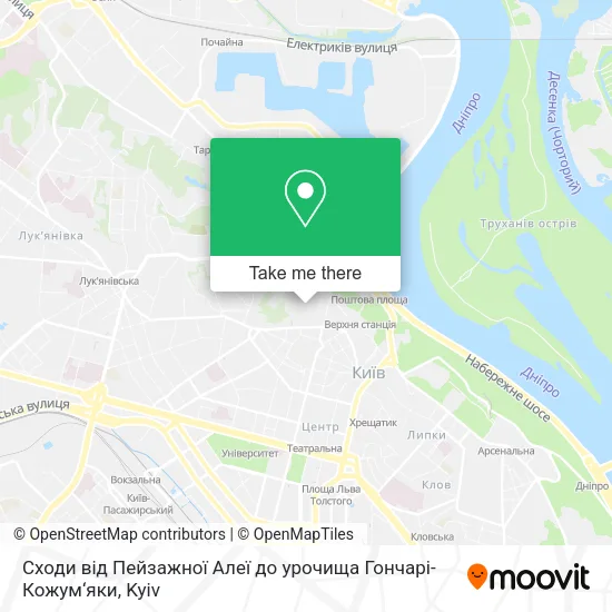 Карта Сходи від Пейзажної Алеї до урочища Гончарі-Кожум‘яки
