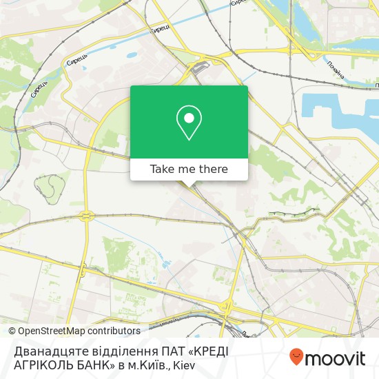 Карта Дванадцяте  відділення ПАТ «КРЕДІ АГРІКОЛЬ БАНК» в м.Київ.