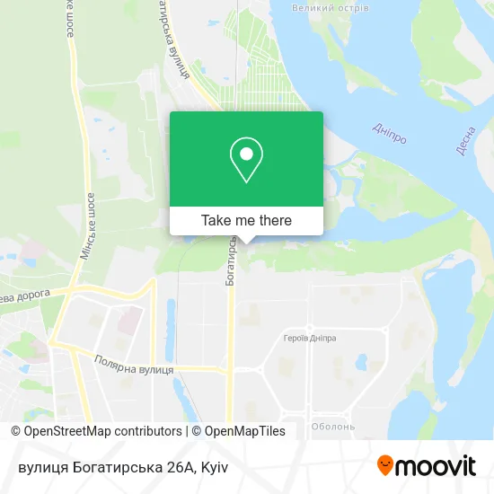 Карта вулиця Богатирська 26А