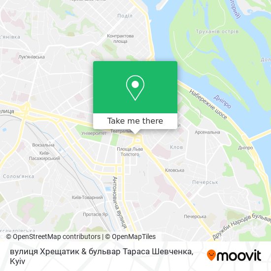 Карта вулиця Хрещатик & бульвар Тараса Шевченка