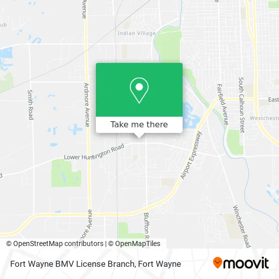 Fort Wayne BMV License Branch map