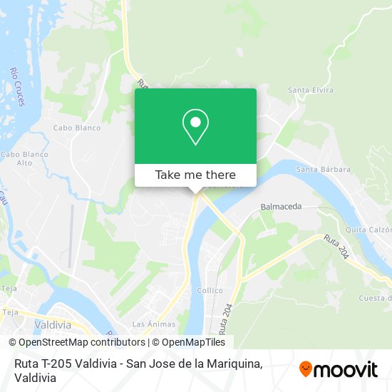 Mapa de Ruta T-205 Valdivia - San Jose de la Mariquina