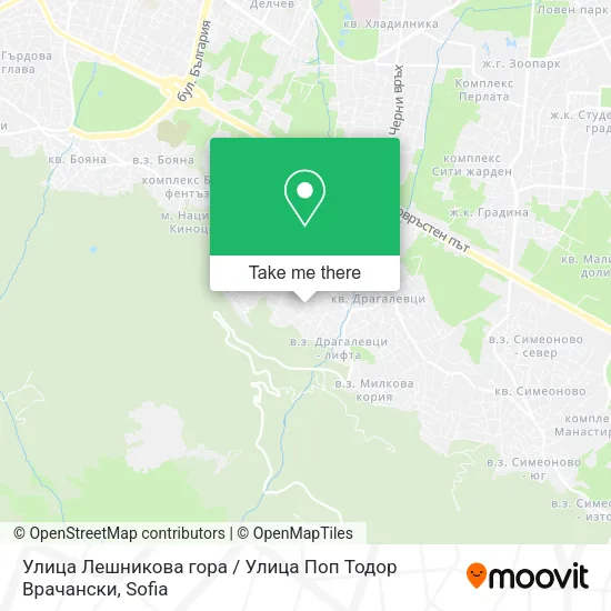 Карта Улица Лешникова гора / Улица Поп Тодор Врачански