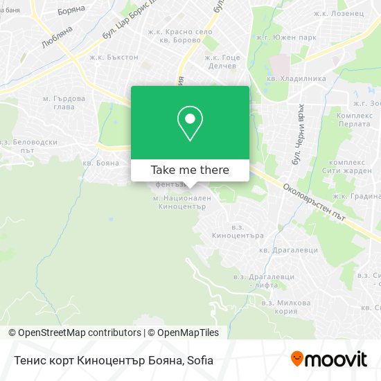 Карта Тенис корт Киноцентър Бояна