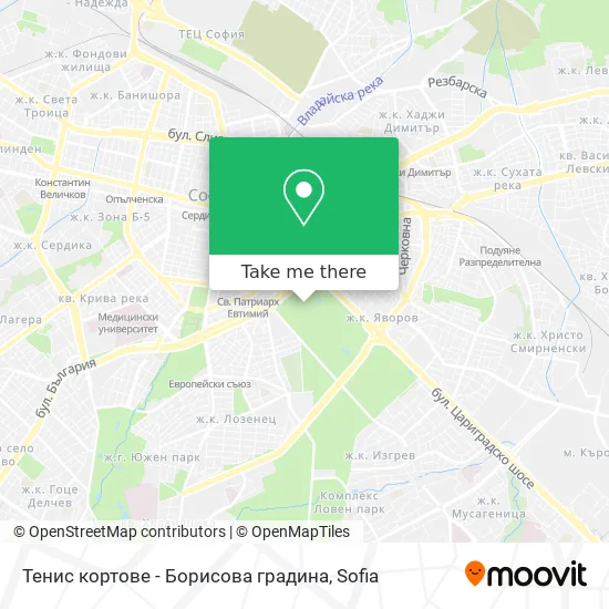 Карта Тенис кортове - Борисова градина