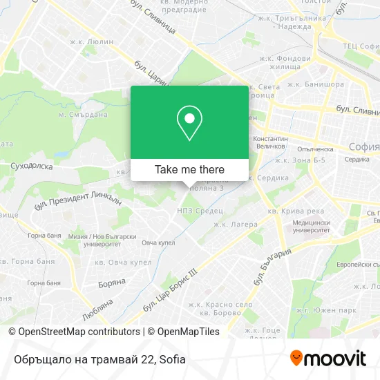 Карта Обръщало на трамвай 22
