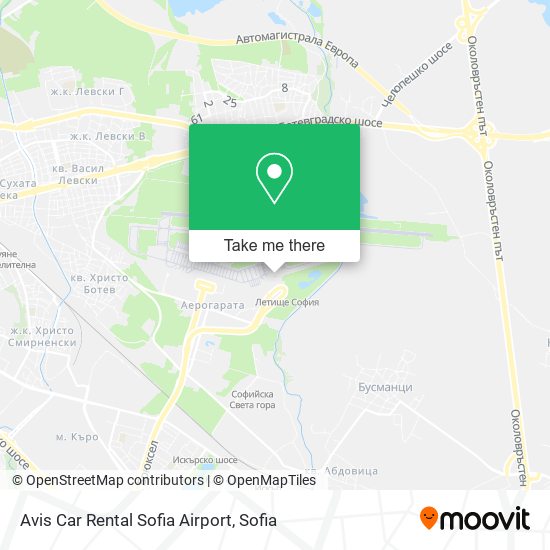 Карта Avis Car Rental Sofia Airport
