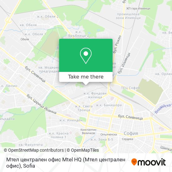 Карта Мтел централен офис Mtel HQ