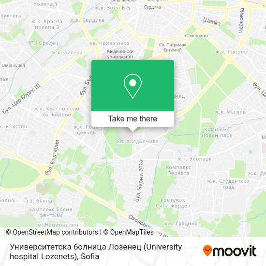 Карта Университетска болница Лозенец (University hospital Lozenets)