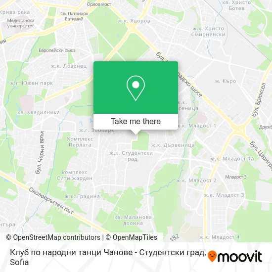 Карта Клуб по народни танци Чанове - Студентски град
