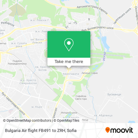 Bulgaria Air flight FB491 to ZRH map