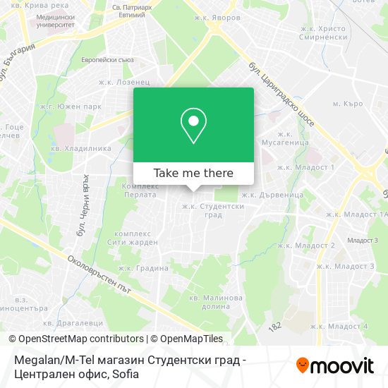 Карта Megalan / M-Tel магазин  Студентски град - Централен офис