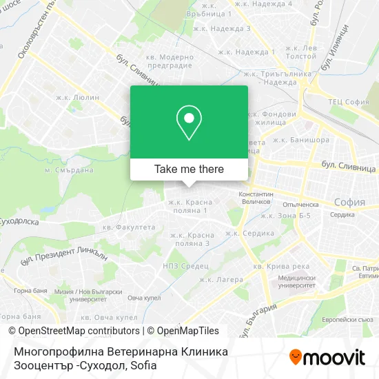Карта Многопрофилна Ветеринарна Клиника Зооцентър -Суходол