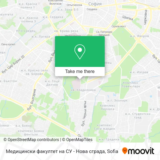 Карта Медицински факултет на СУ - Нова сграда