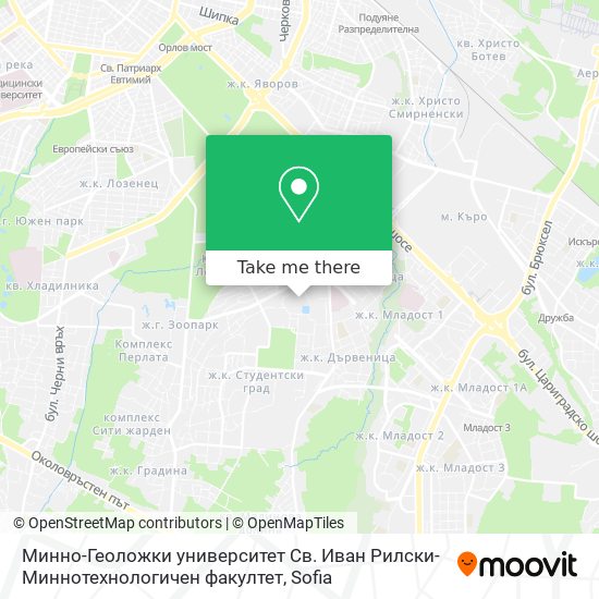 Карта Минно-Геоложки университет Св. Иван Рилски-Миннотехнологичен факултет