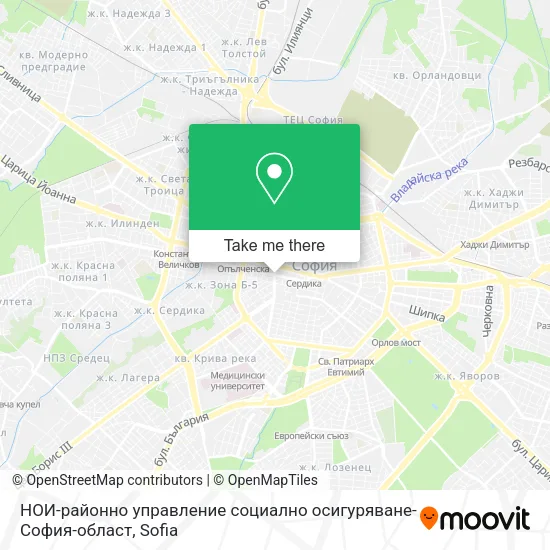Карта НОИ-районно управление социално осигуряване-София-област