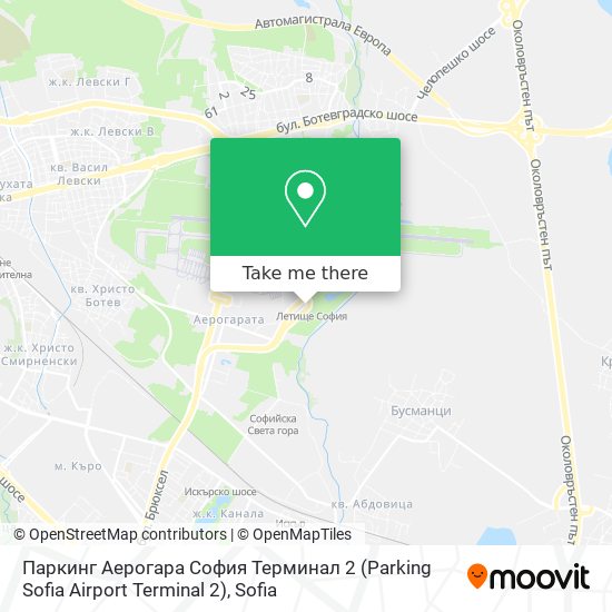 Карта Паркинг Аерогара София Терминал 2 (Parking Sofia Airport Terminal 2)