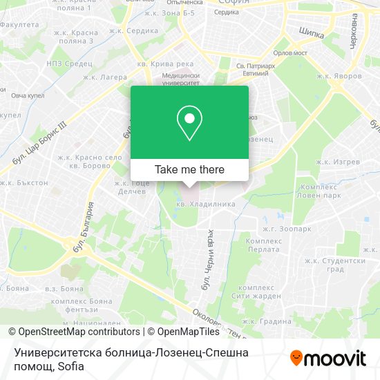 Карта Университетска болница-Лозенец-Спешна помощ