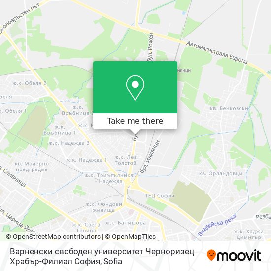 Варненски свободен университет Черноризец Храбър-Филиал София map