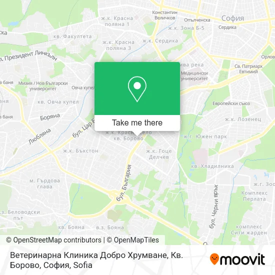 Карта Ветеринарна Клиника Добро Хрумване, Кв. Борово, София