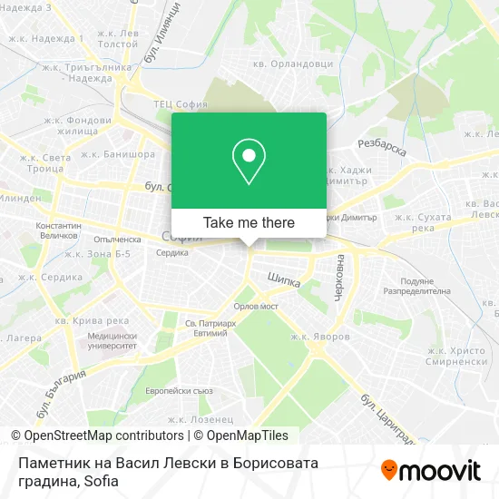 Карта Паметник на Васил Левски в Борисовата градина