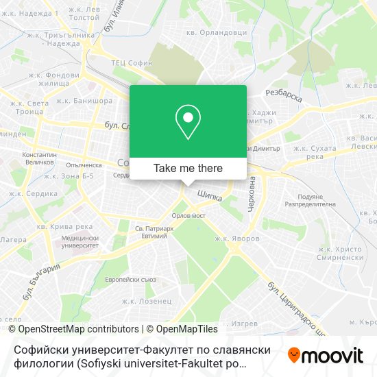 Карта Софийски университет-Факултет по славянски филологии