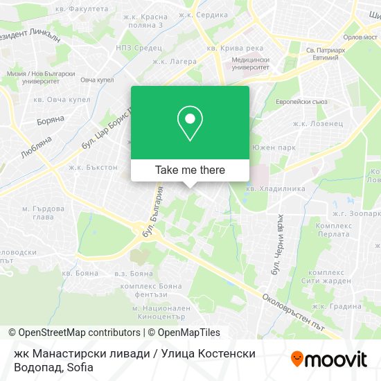 Карта жк Манастирски ливади / Улица Костенски Водопад