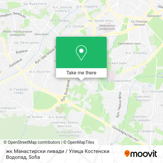 Карта жк Манастирски ливади / Улица Костенски Водопад