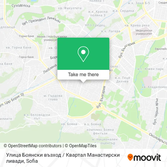 Карта Улица Боянски възход / Квартал Манастирски ливади