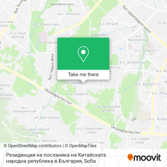 Карта Резиденция на посланика на Китайската народна република в България