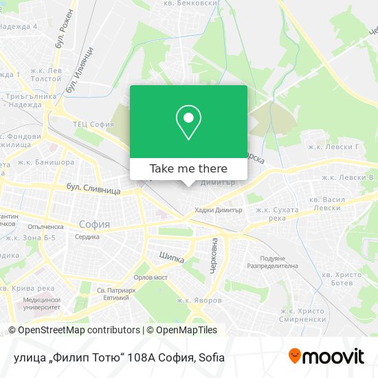 Карта улица „Филип Тотю“ 108А София