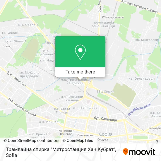 Карта Трамвайна спирка "Метростанция Хан Кубрат"