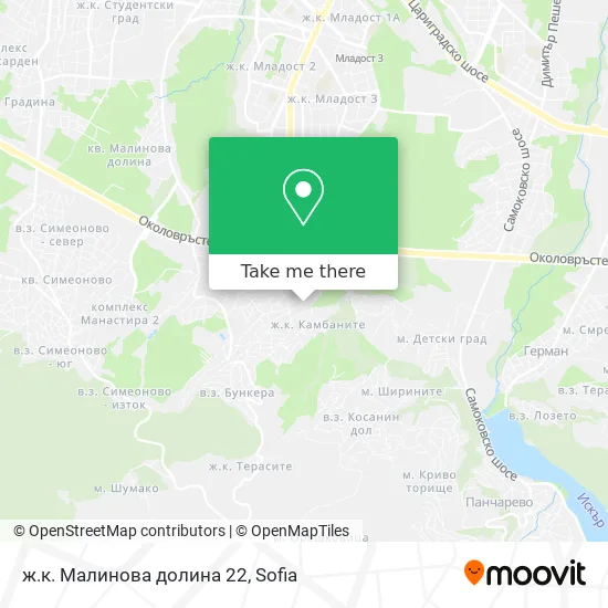 Карта ж.к. Малинова долина 22