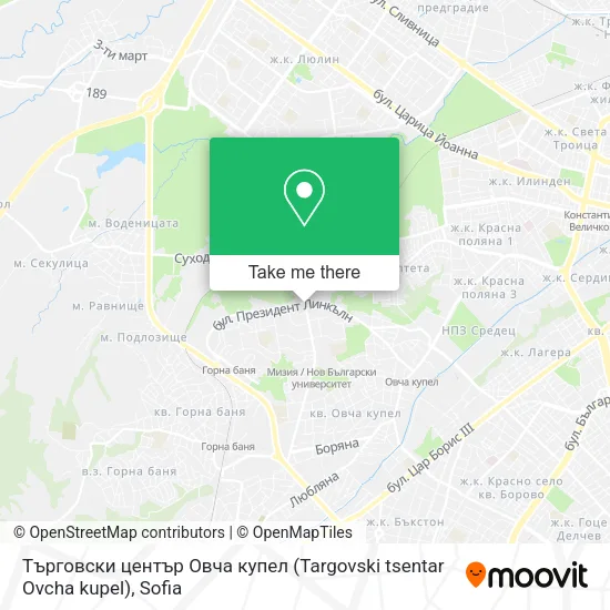 Карта Търговски център Овча купел (Targovski tsentar Ovcha kupel)