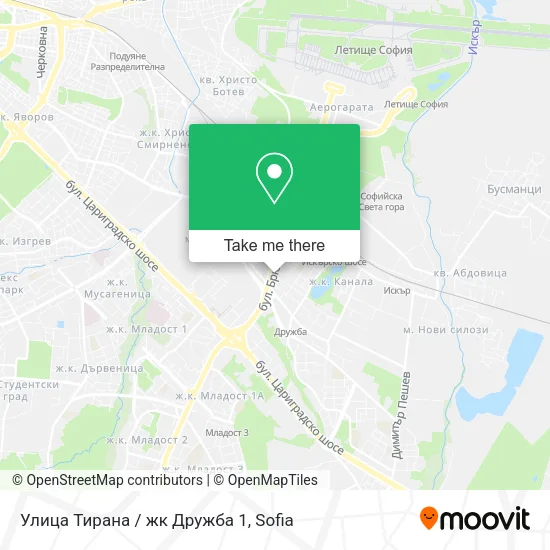 Карта Улица Тирана / жк Дружба 1