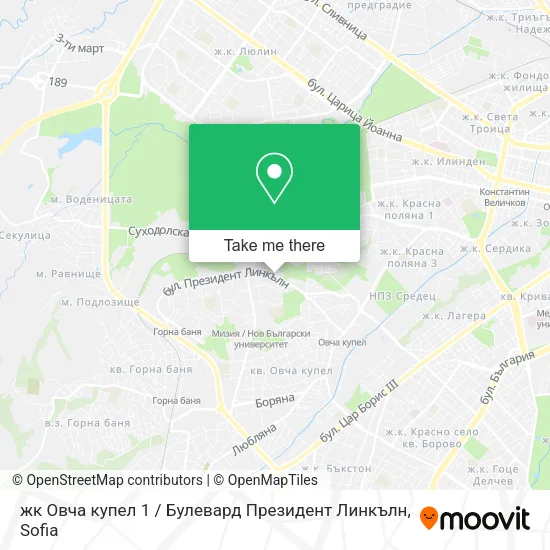 Карта жк Овча купел 1 / Булевард Президент Линкълн