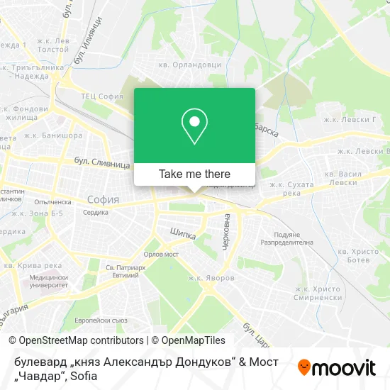 Карта булевард „княз Александър Дондуков“ & Мост „Чавдар“