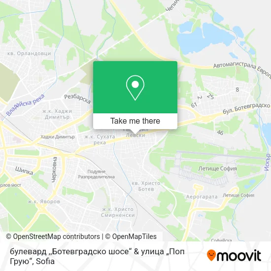 Карта булевард ,,Ботевградско шосе“ & улица „Поп Грую“