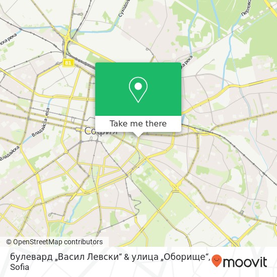 Карта булевард „Васил Левски“ & улица „Оборище“