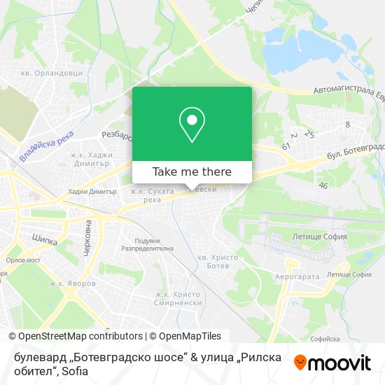 Карта булевард ,,Ботевградско шосе“ & улица „Рилска обител“
