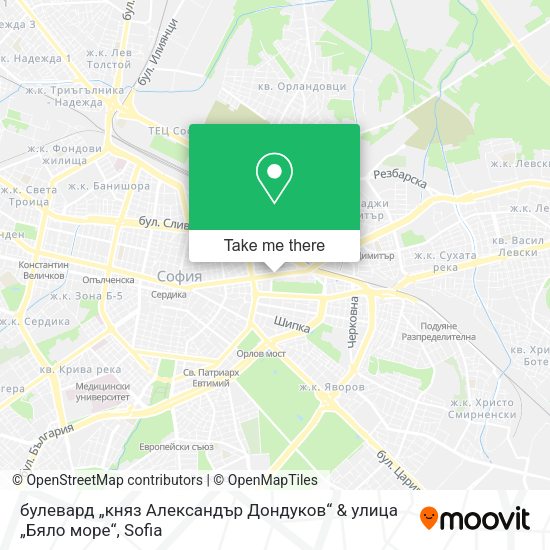 Карта булевард „княз Александър Дондуков“ & улица „Бяло море“