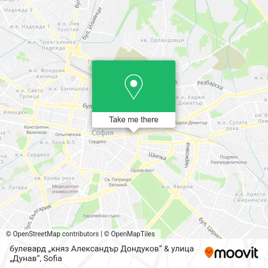 Карта булевард „княз Александър Дондуков“ & улица „Дунав“