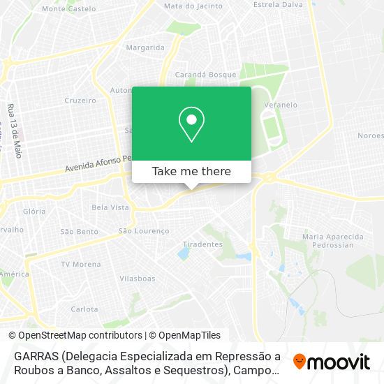 GARRAS (Delegacia Especializada em Repressão a Roubos a Banco, Assaltos e Sequestros) map