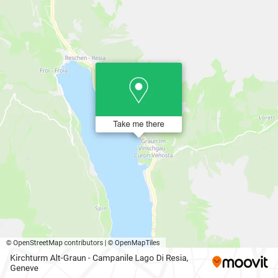Kirchturm Alt-Graun - Campanile Lago Di Resia map