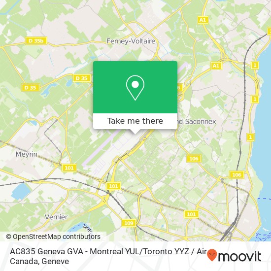 AC835 Geneva GVA - Montreal YUL / Toronto YYZ / Air Canada map