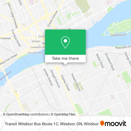 Transit Windsor Bus Route 1C, Windsor, ON map