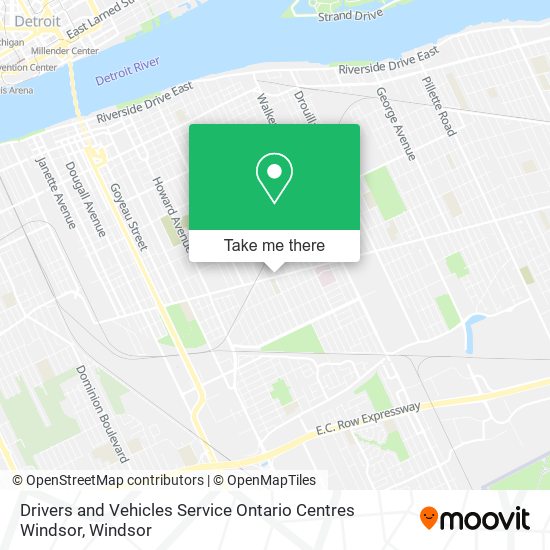 Drivers and Vehicles Service Ontario Centres Windsor map